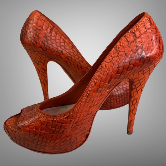 MIU MIU Python Embossed Peek A Boo Toe Heels - Picture 3 of 11